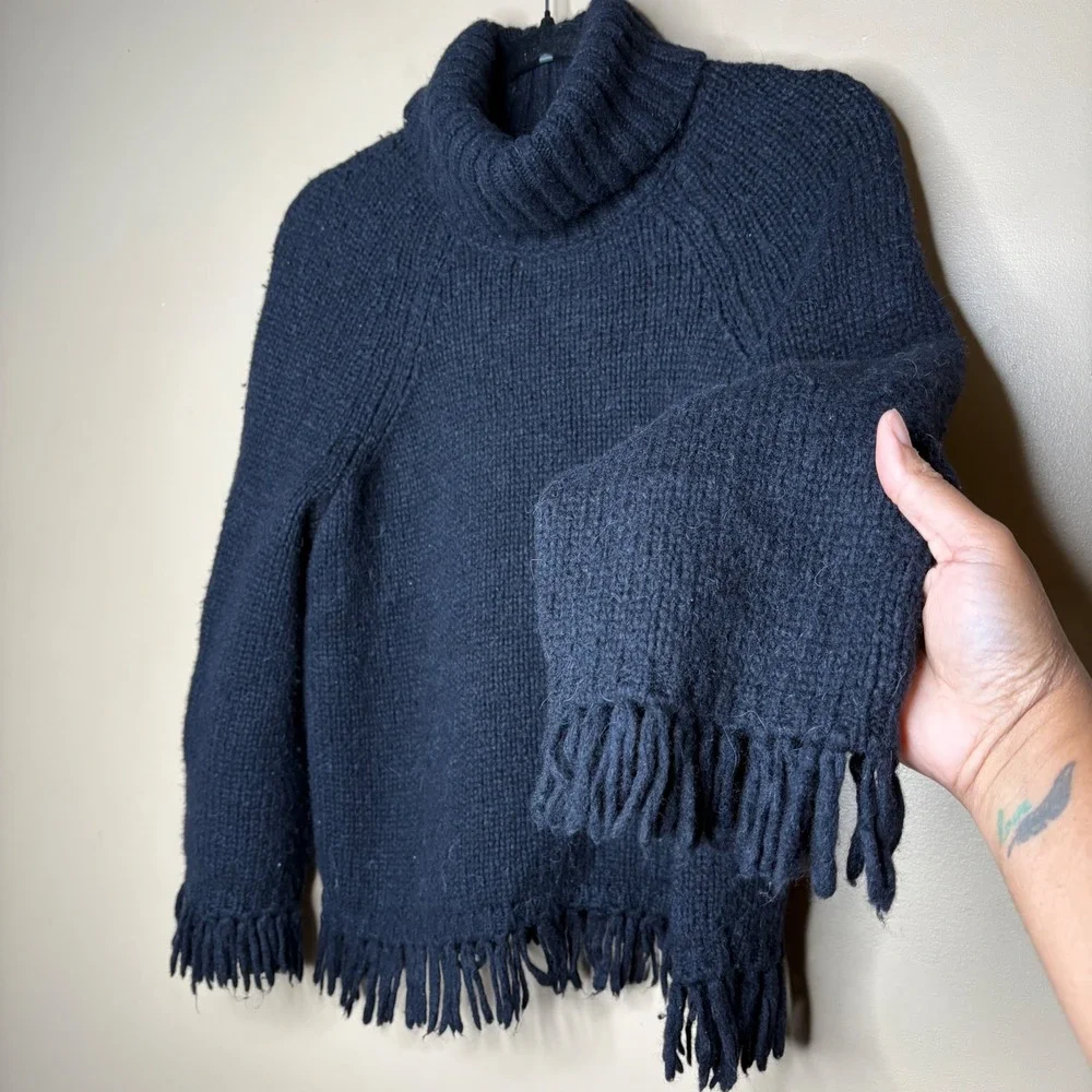 Tory Burch Jennifer Fringe Wool Alpaca Blend Sweater 33954 Womens Medium